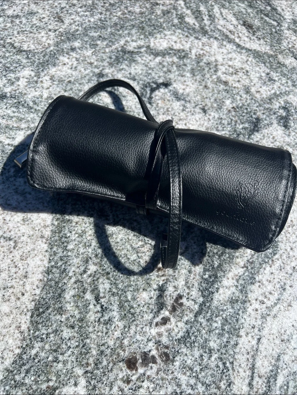 Black Leather Roll makeup brush Case - Compact Travel Pouch